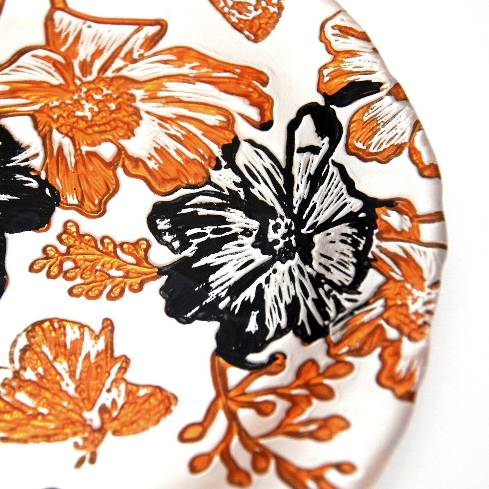 Handcrafted Papillon Side Plates, Set of 4 – Cream, Gold & Black, 8" - Purekind Living