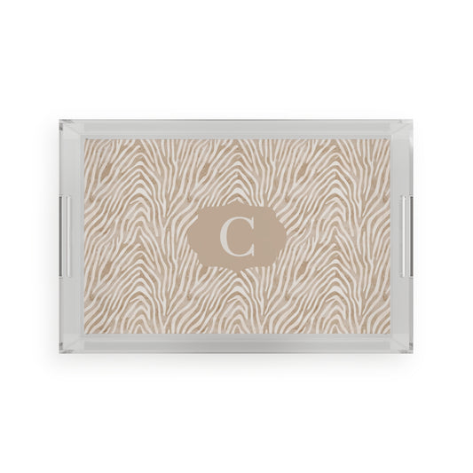 Personalized Acrylic Serving Tray – Zebra Print with Monogram - PUREKIND