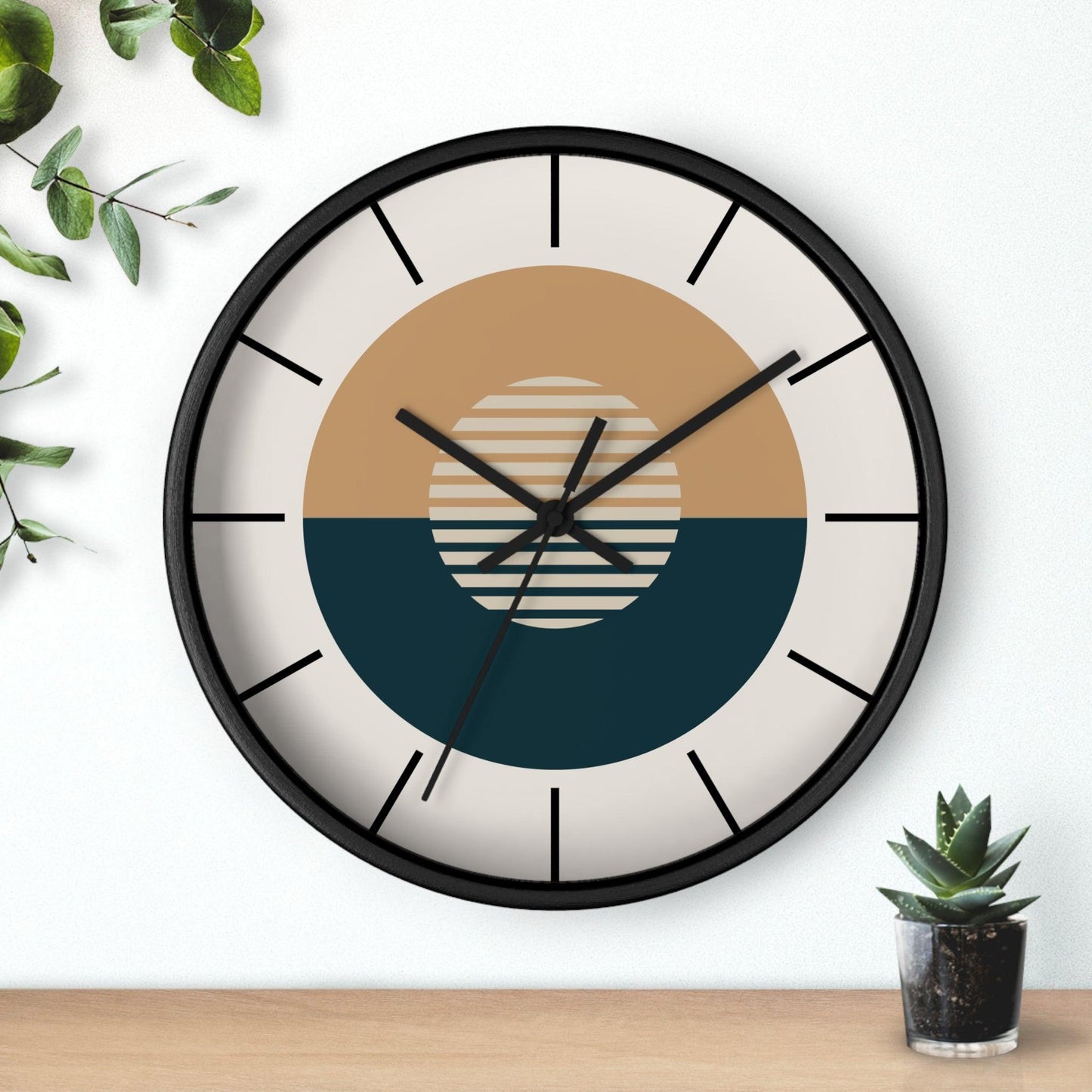 Modern Wall Clock – Taupe and Navy Geometric Design - Purekind Living