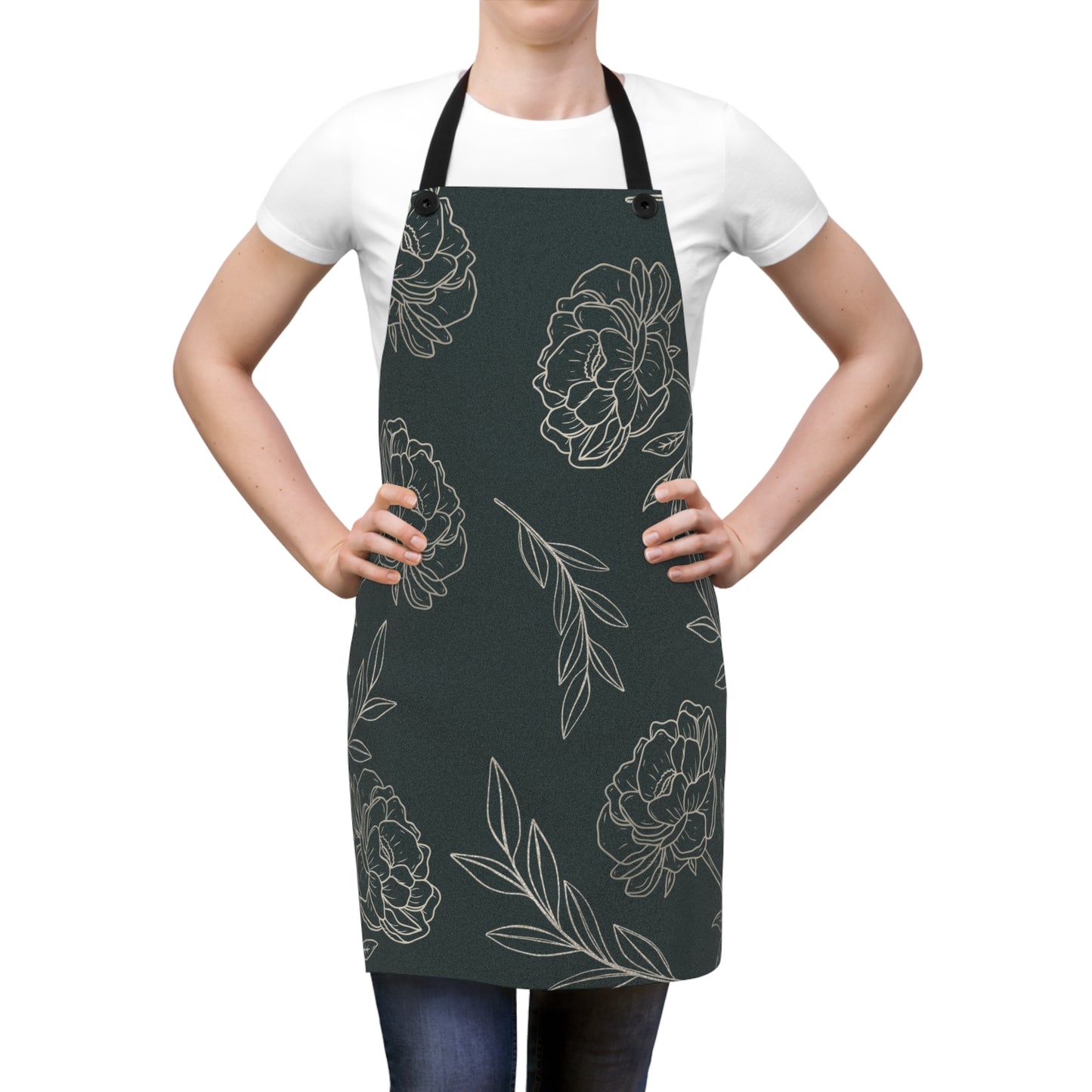 Dark Green Peony Apron – Soft Peony Design - PUREKIND