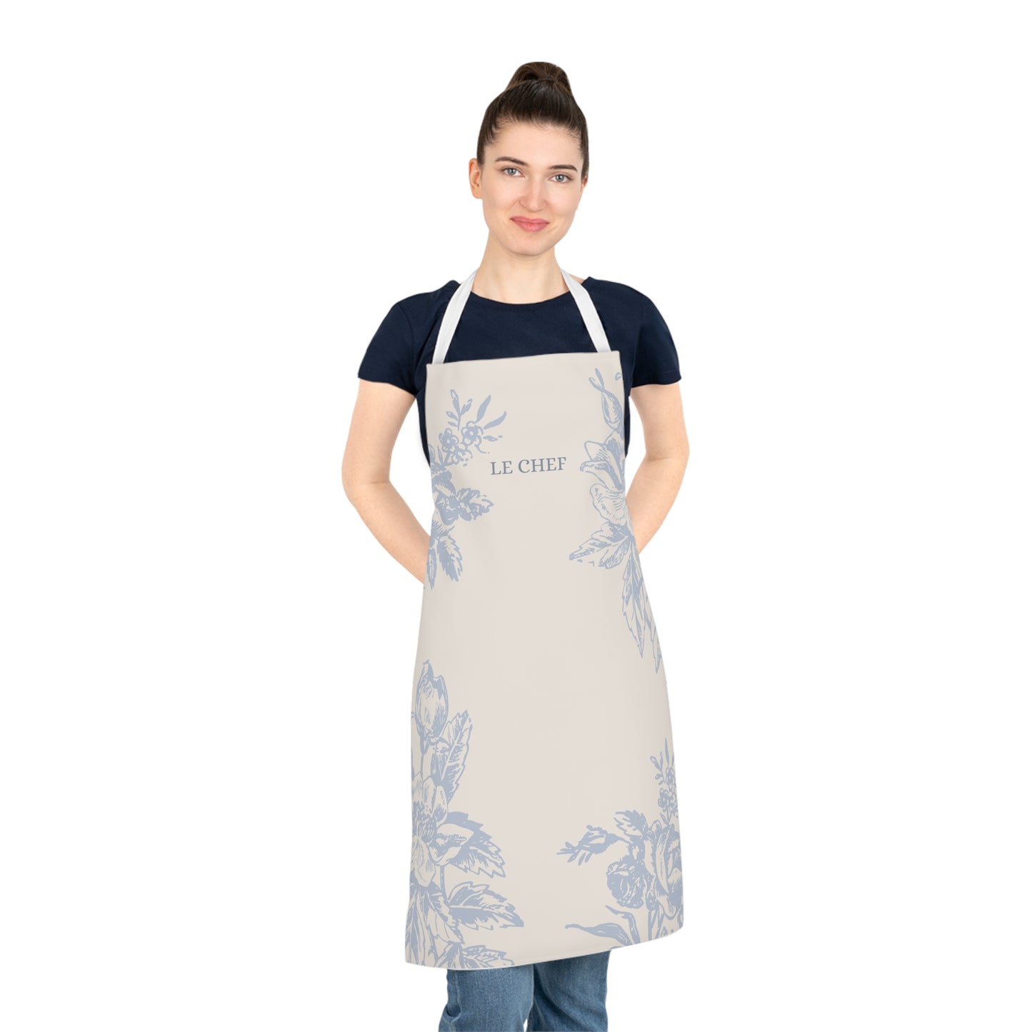 Le Chef Blue Floral Apron – Elegant Cotton Kitchen Apron - PUREKIND