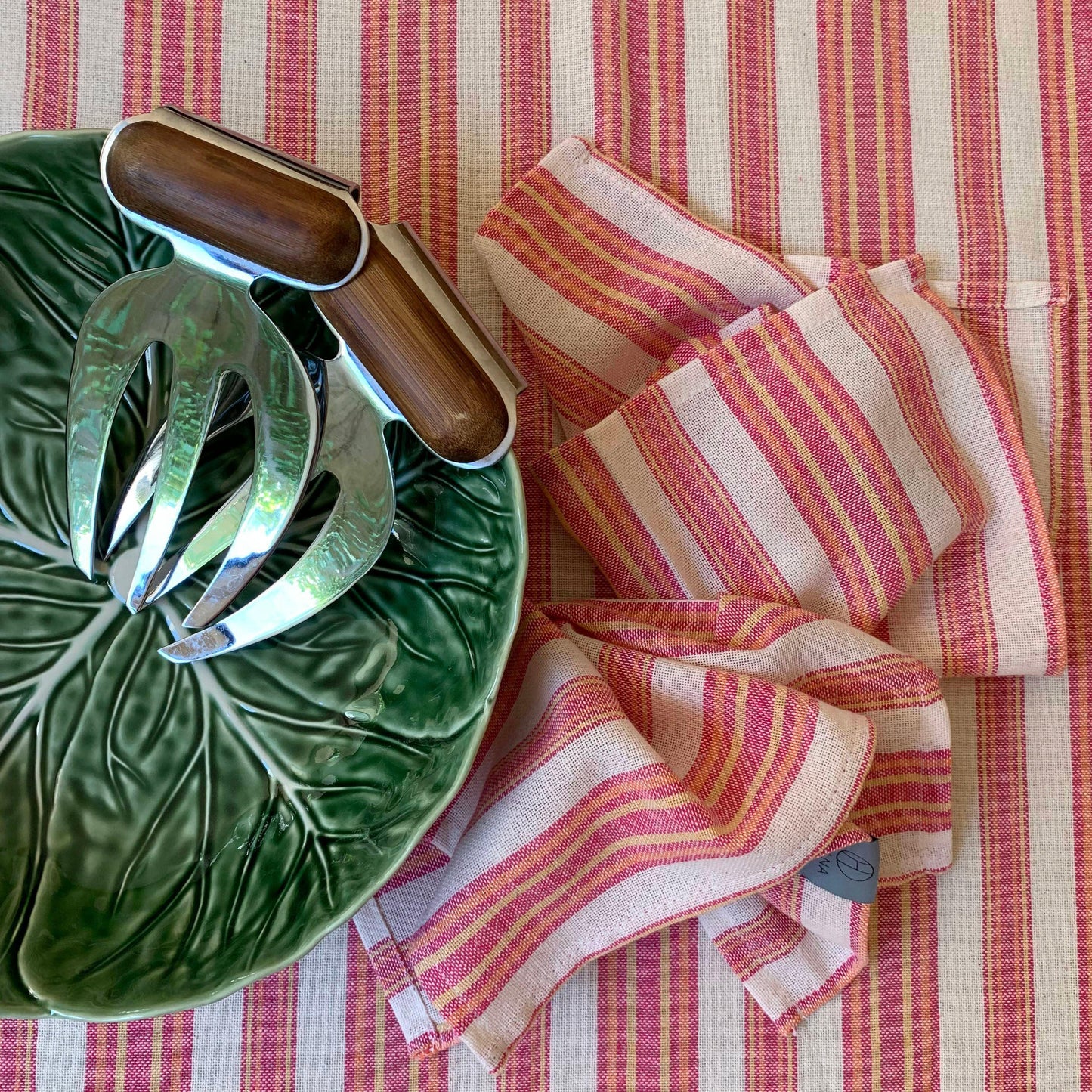 Andana Magenta Striped Tablecloth Set – Eco-Friendly Linen - Purekind Living