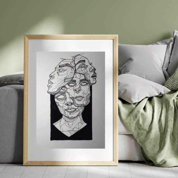 Emergence Abstract Art Woman – Framed Stippling Artwork - Purekind Living