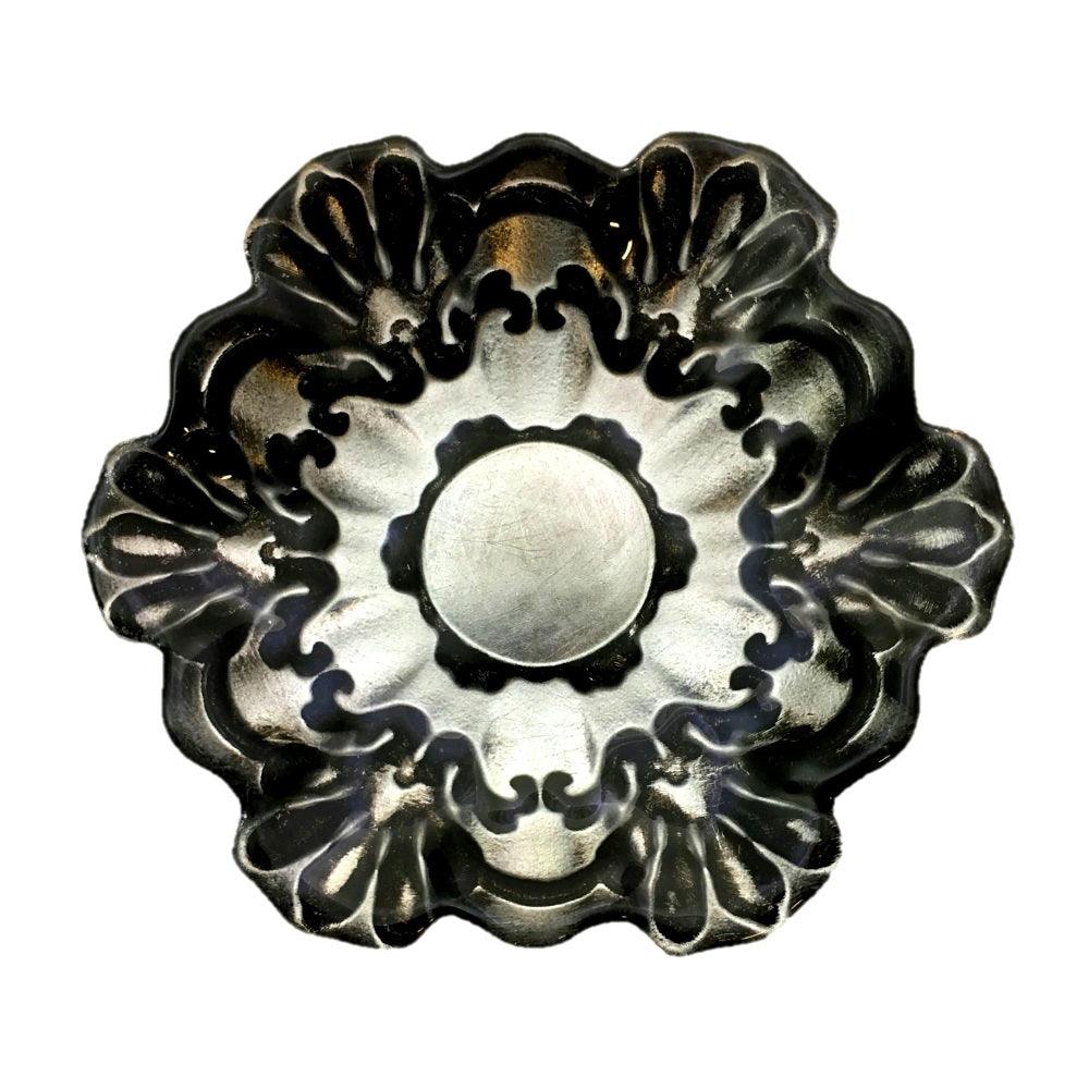 Jumbo Hand-Gilded Cup & Saucer Set – Black & Silver Glass (Set of 2) - Purekind Living