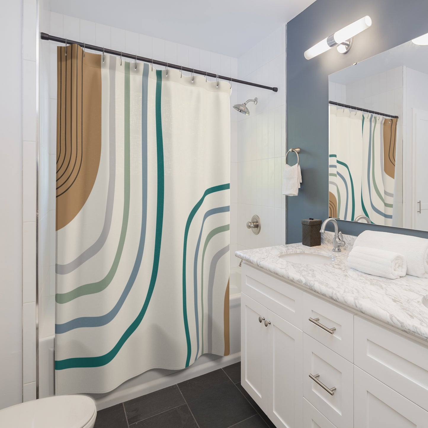 Modern Boho Shower Curtain – Mid-Century Arch Design - PUREKIND