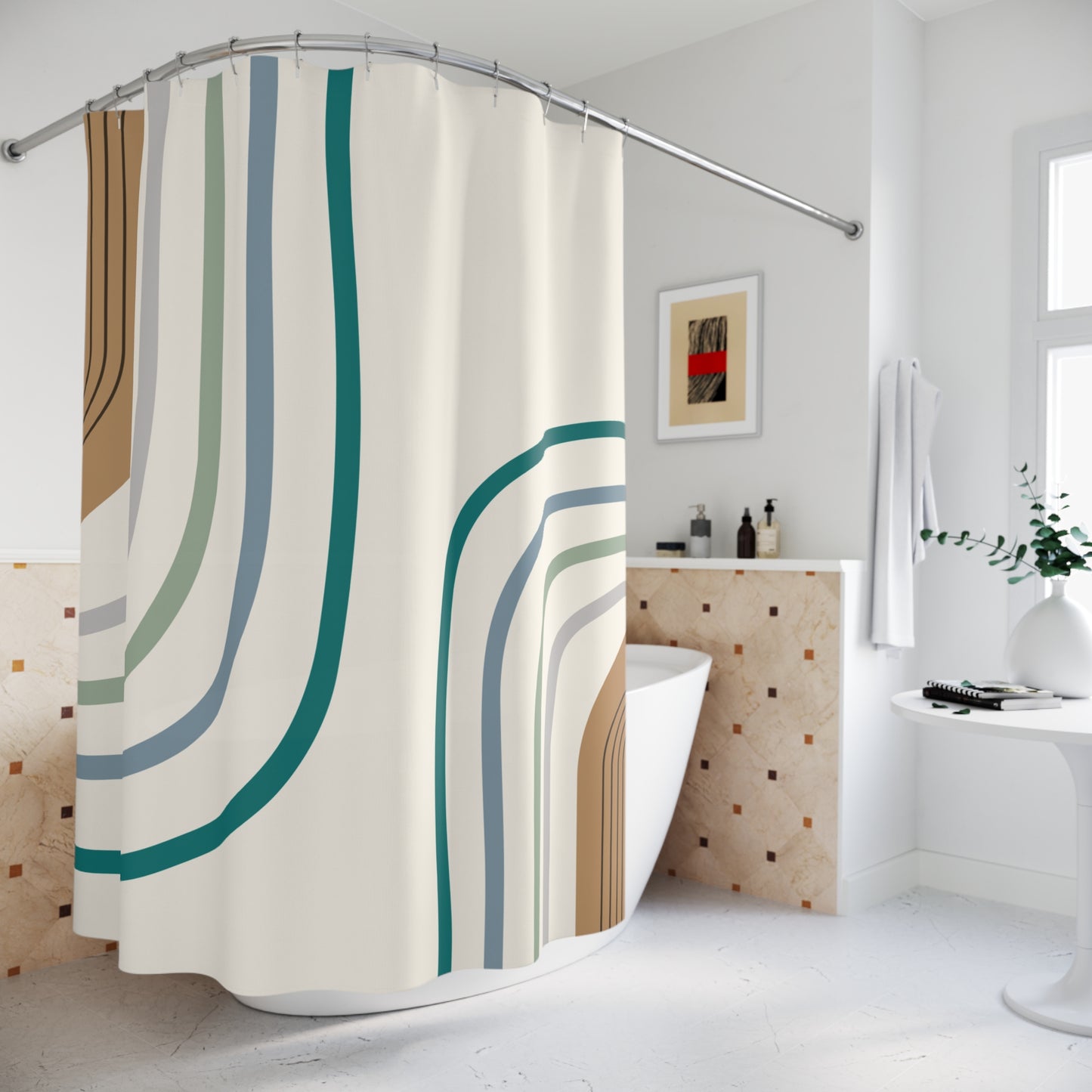 Modern Boho Shower Curtain – Mid-Century Arch Design - PUREKIND