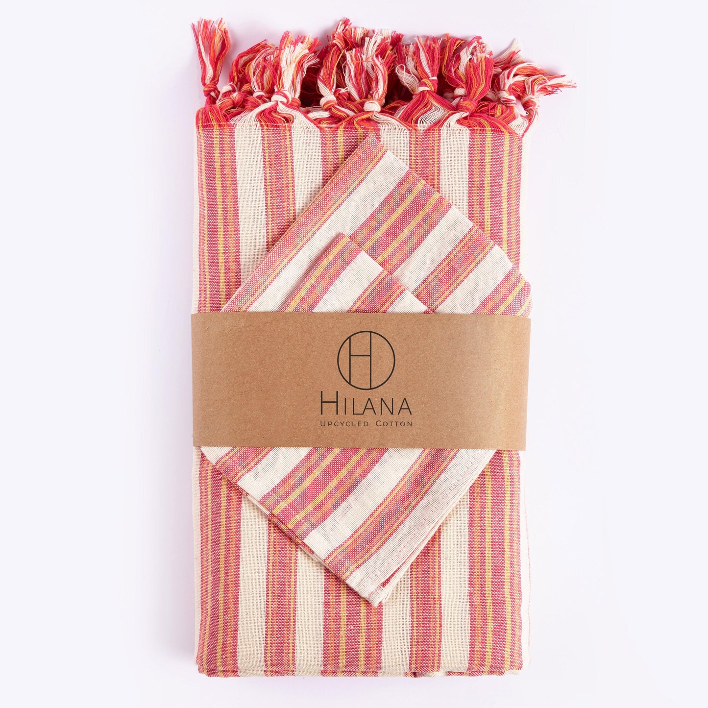 Andana Magenta Striped Tablecloth Set – Eco-Friendly Linen - Purekind Living