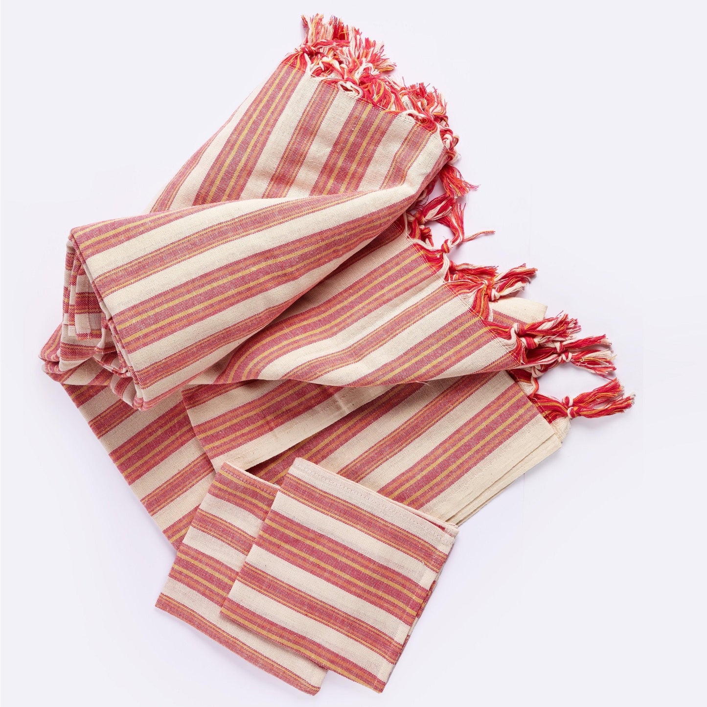 Andana Magenta Striped Tablecloth Set – Eco-Friendly Linen - Purekind Living