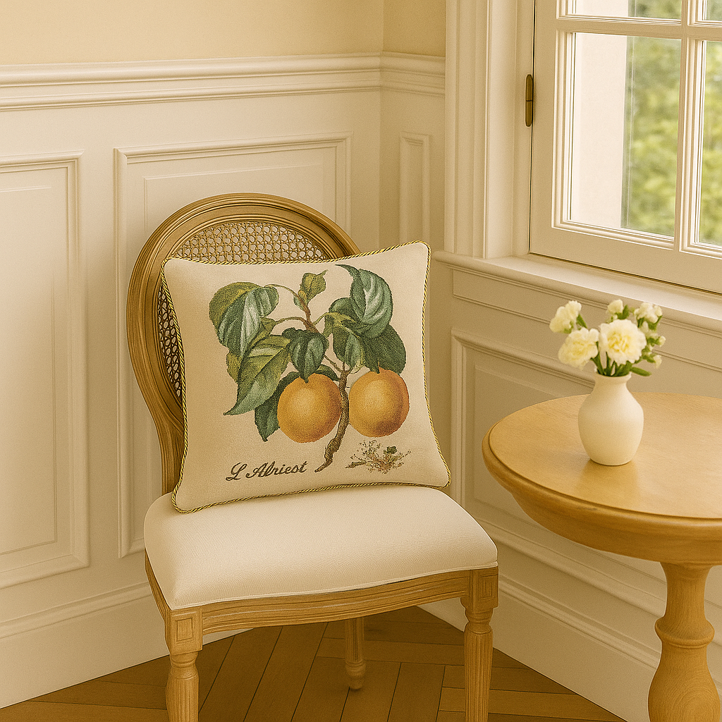Apricot pillow set on a chair