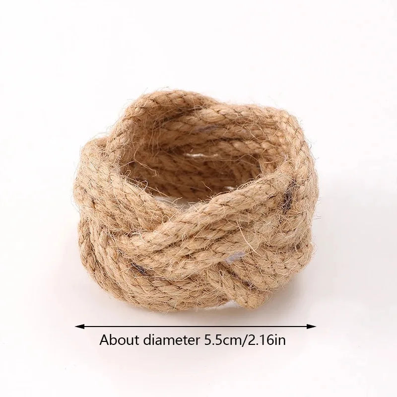 Jute napkin ring with labeled diameter measurement