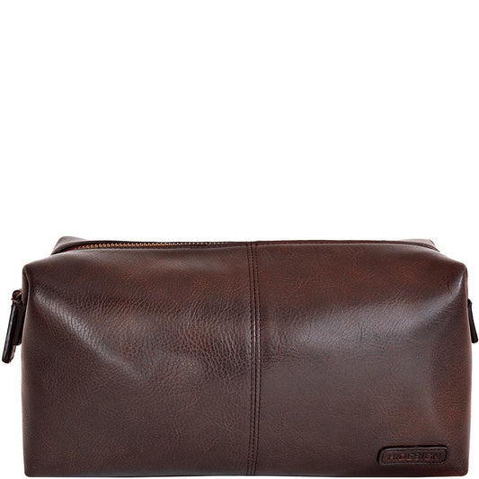 Hidesign Charles Leather Toiletry Bag – Waterproof Interior (Brown) - Purekind Living