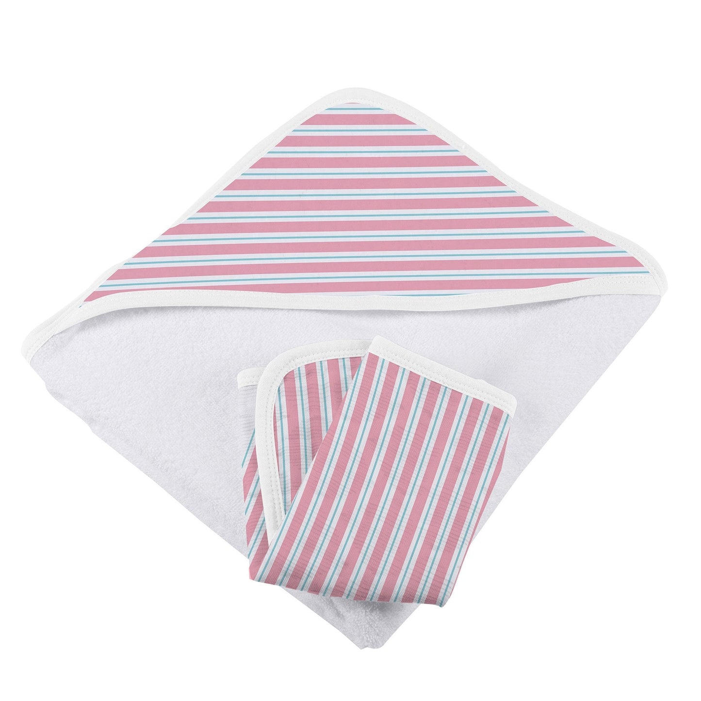 Striped baby towel with hood on a white background