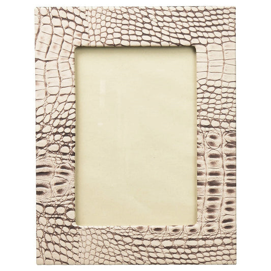 Vertical beige faux leather photo frame with glass front