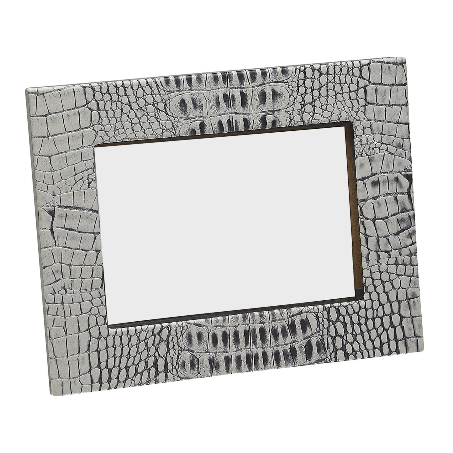 Grey crocodile-pattern photo frame in horizontal display