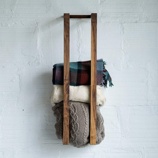 Modern Walnut Blanket Rack – Minimalist Solid Wood Storage - Purekind Living