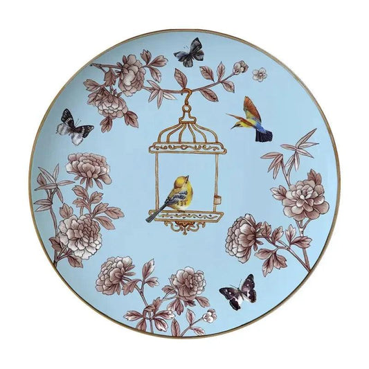 Elegant Floral & Birdcage Bone China Dinner plate in Sky Blue