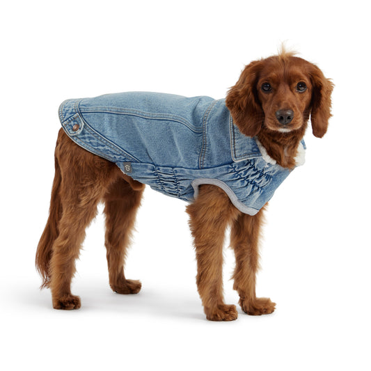 Light Wash Denim Dog Jacket with Sherpa Lining – Elasto-FIT Comfort - PUREKIND