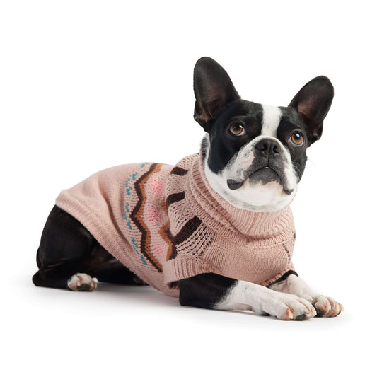 Heritage Pink Dog Sweater – Vintage-Inspired Knit Turtleneck - Purekind Living