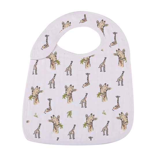 Giraffe bamboo baby bib with snap closures