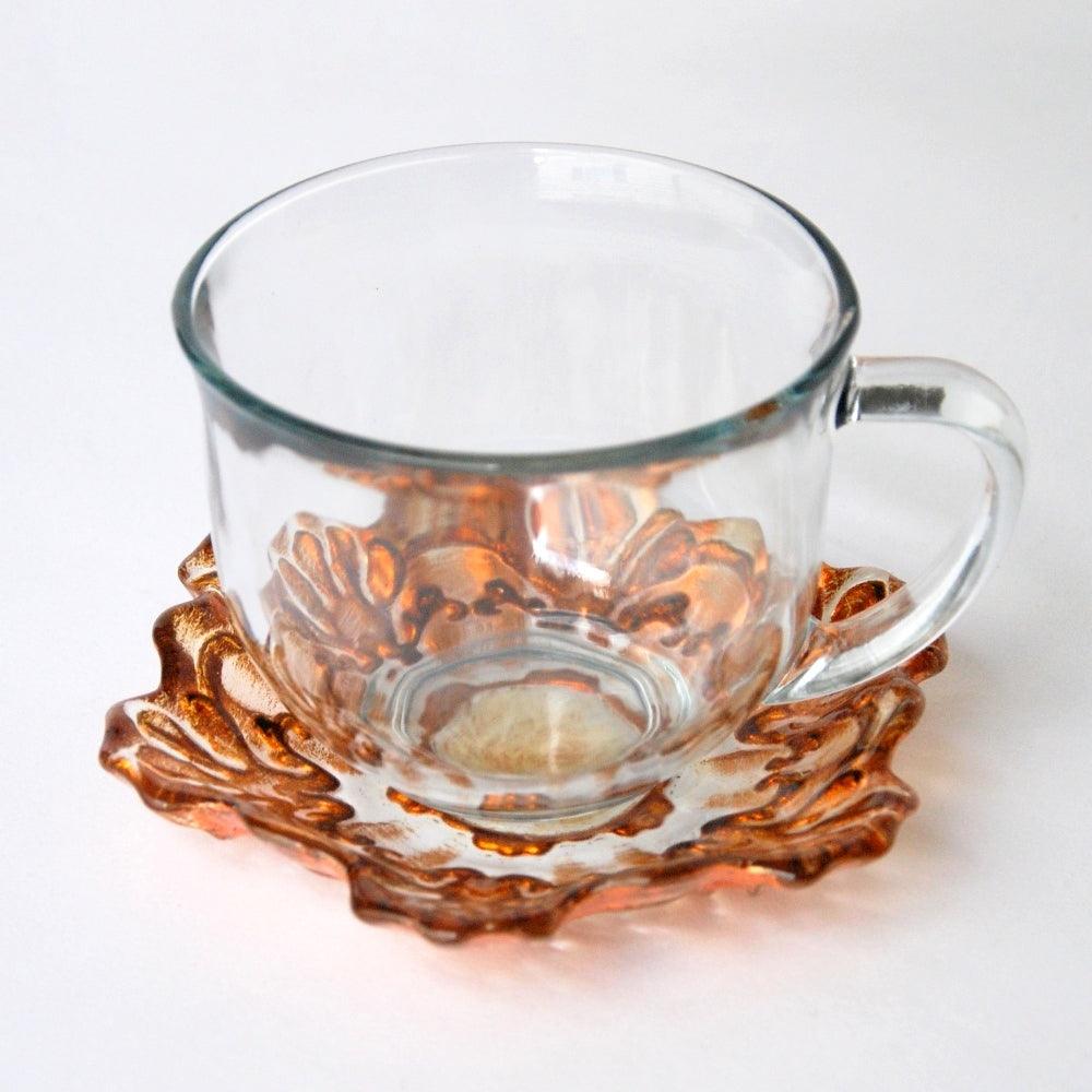 Jumbo Hand-Gilded Cup & Saucer Set – Copper & Clear Glass (Set of 2) - Purekind Living
