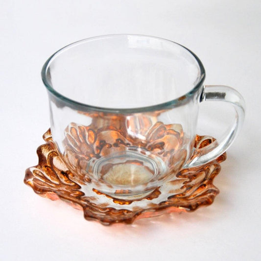 Jumbo Hand-Gilded Cup & Saucer Set – Copper & Clear Glass (Set of 2) - Purekind Living