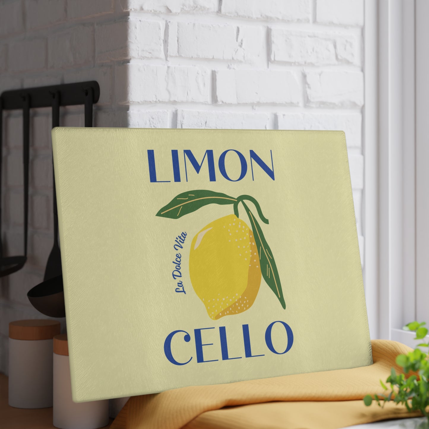 Large Limon Cello Cutting Board Leaning On Wall
