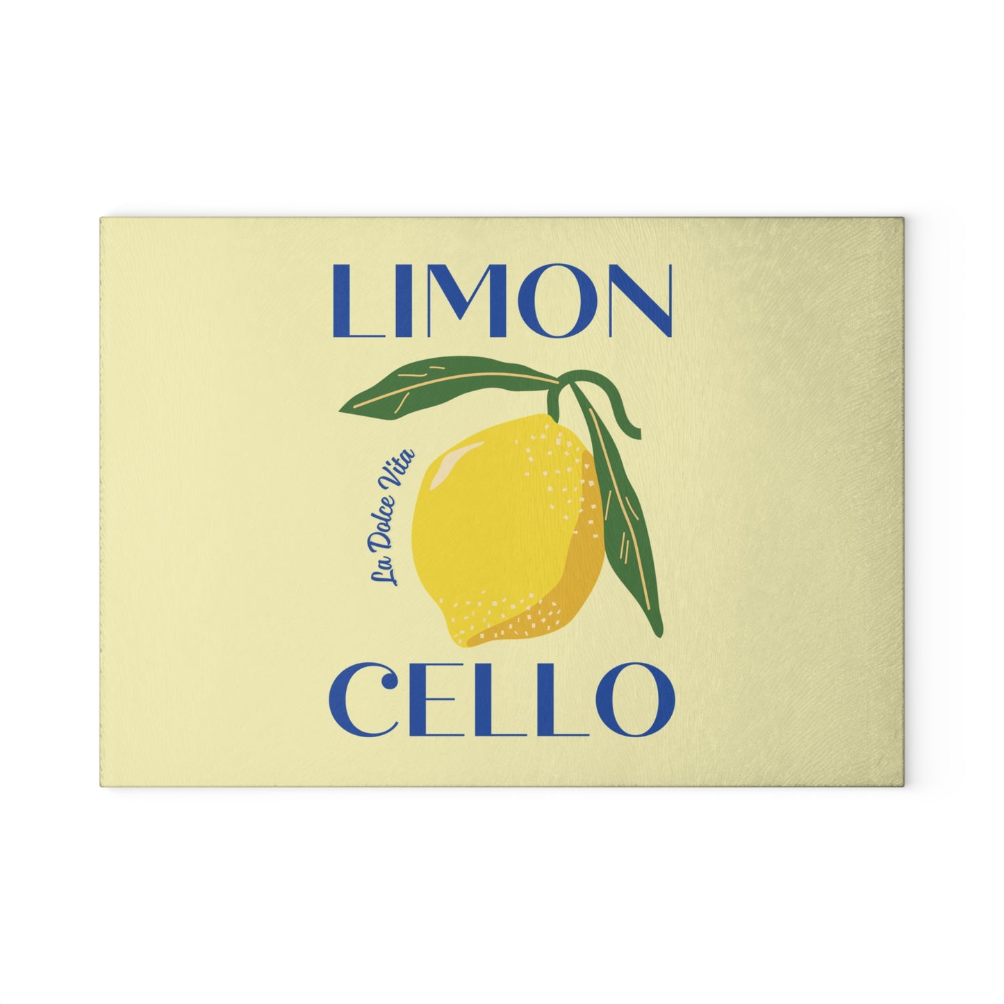Limon cello cutting board with bold yellow lemon design