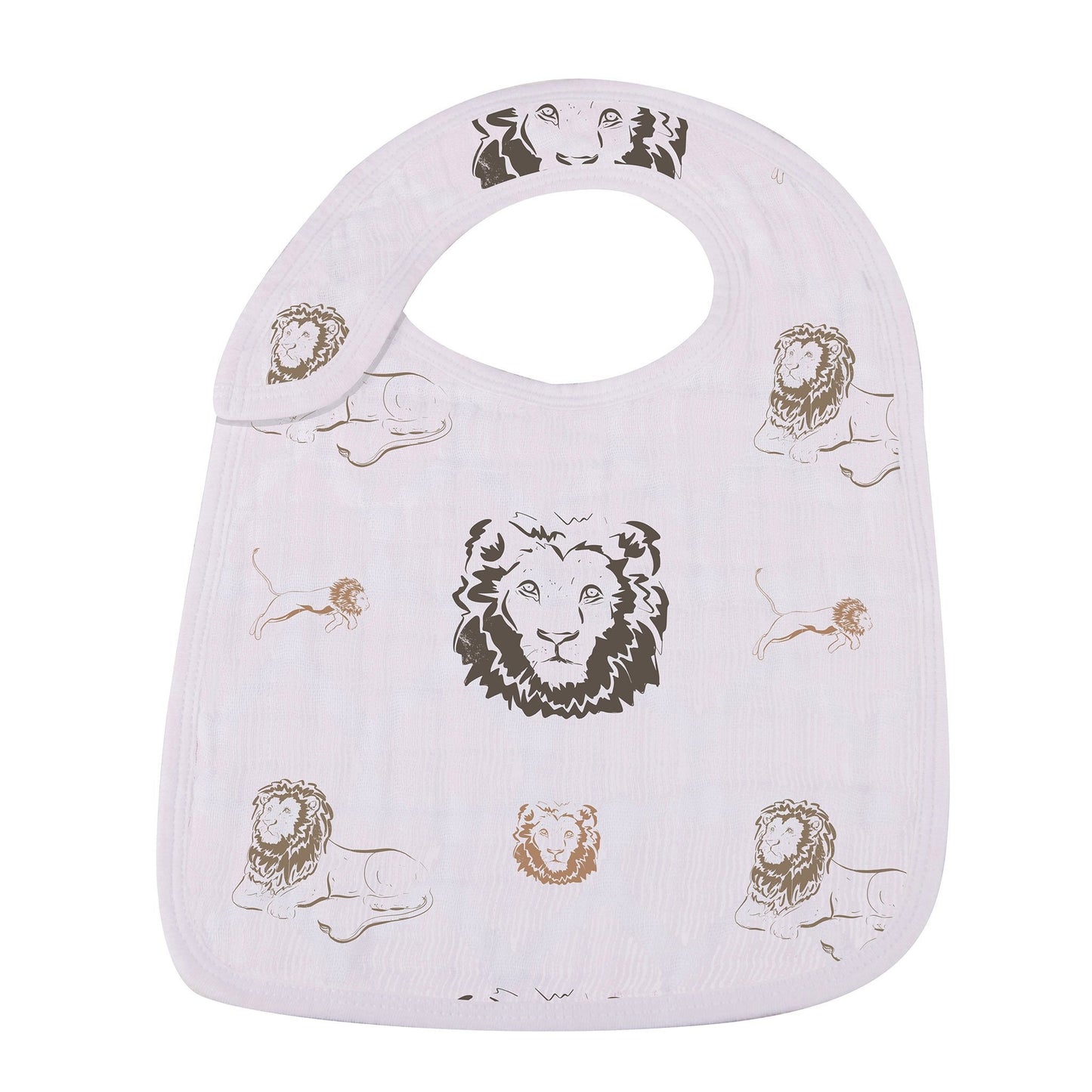 White bib with lion illustrations on a white background