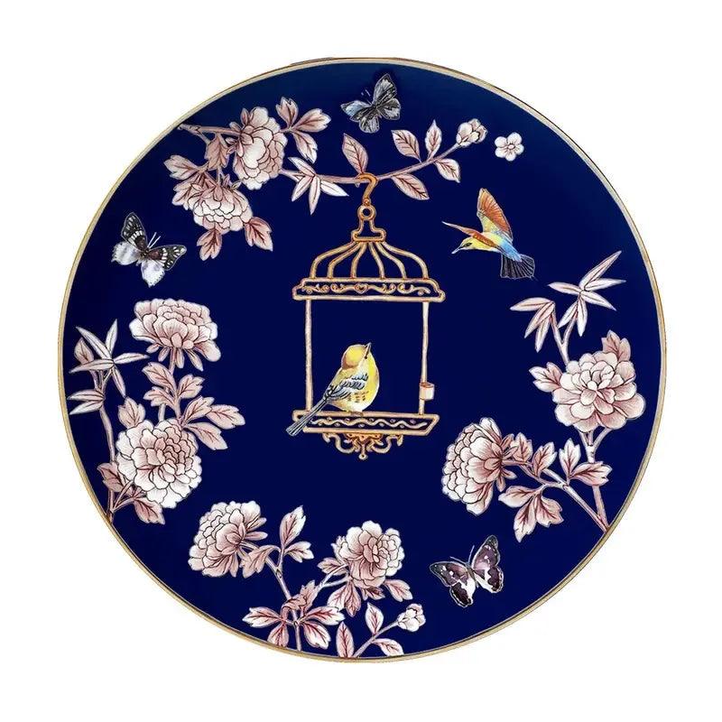 Navy Floral & Birdcage Bone China Dinner plate
