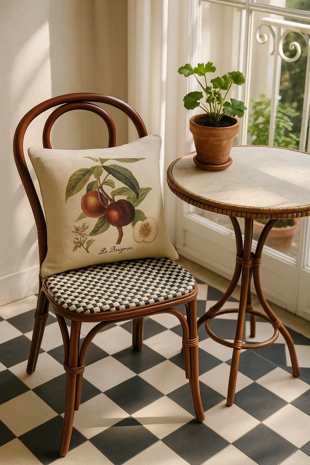Plum pillow set on a bistro chair