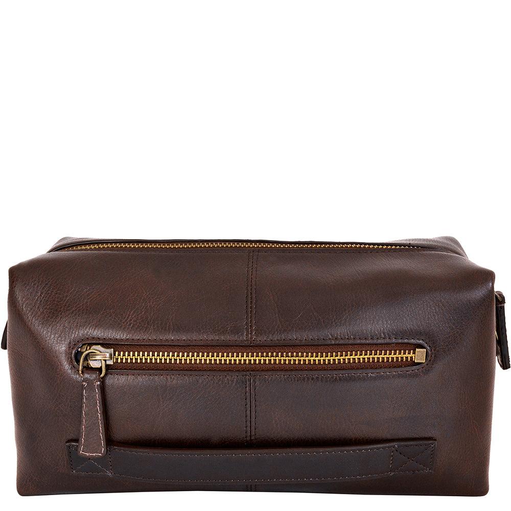 Hidesign Charles Leather Toiletry Bag – Waterproof Interior (Brown) - Purekind Living