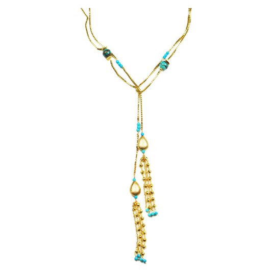 Gold Turquoise Lariat Necklace – Minimalist & Elegant - Purekind Living