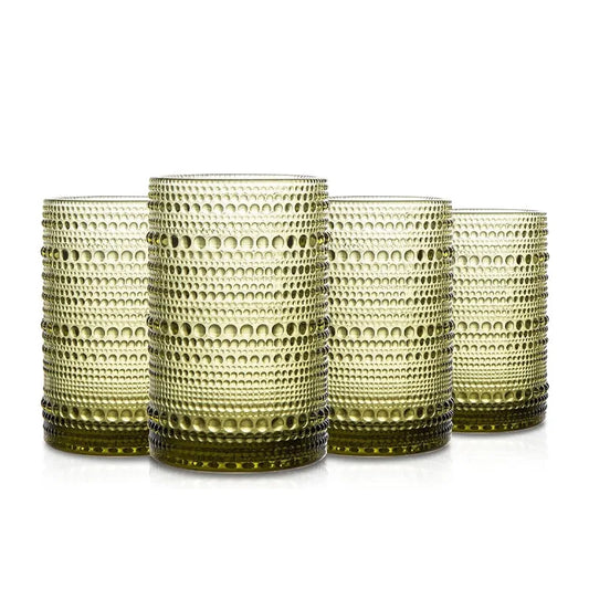 Vintage-Inspired Beaded Glassware Set – Set of 4 in Olive Green - PUREKIND