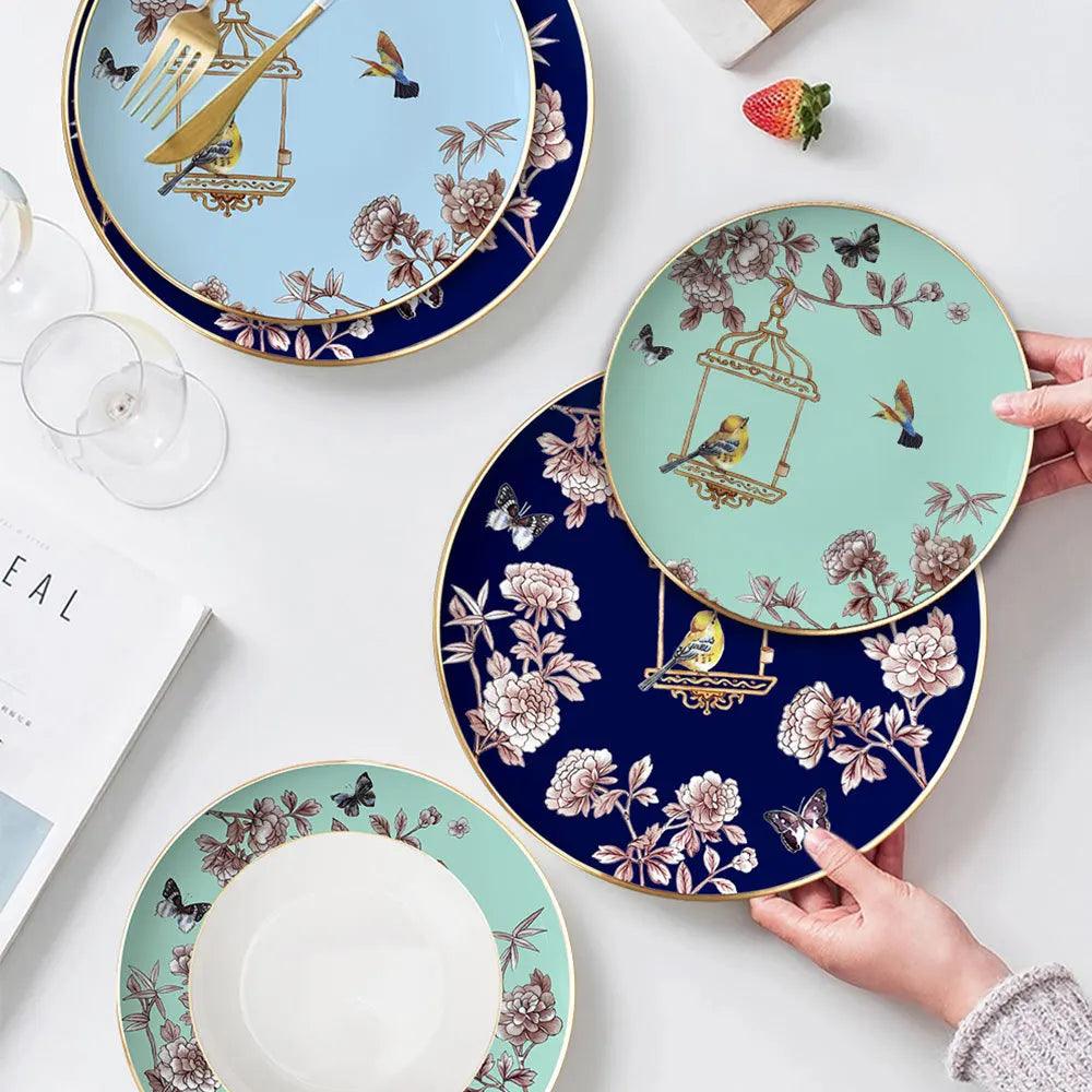 Elegant Floral & Birdcage Bone China Dinnerware Set – Luxury Tableware - Purekind Living