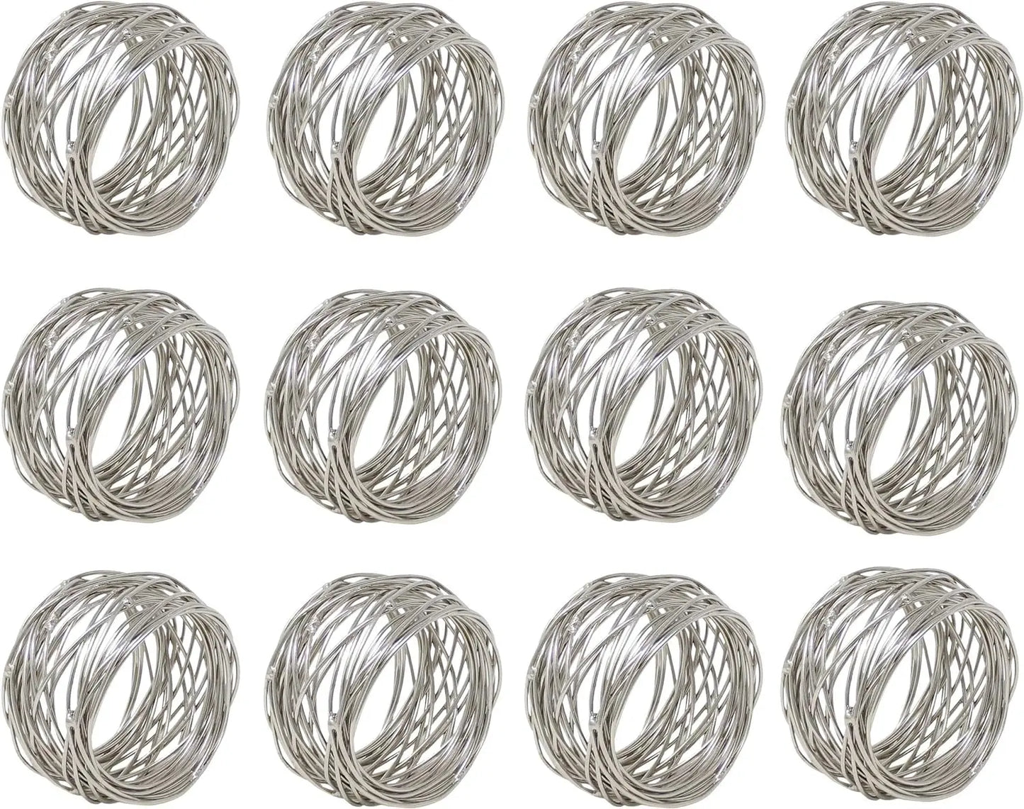 Set of silver napkin rings arranged in a grid pattern