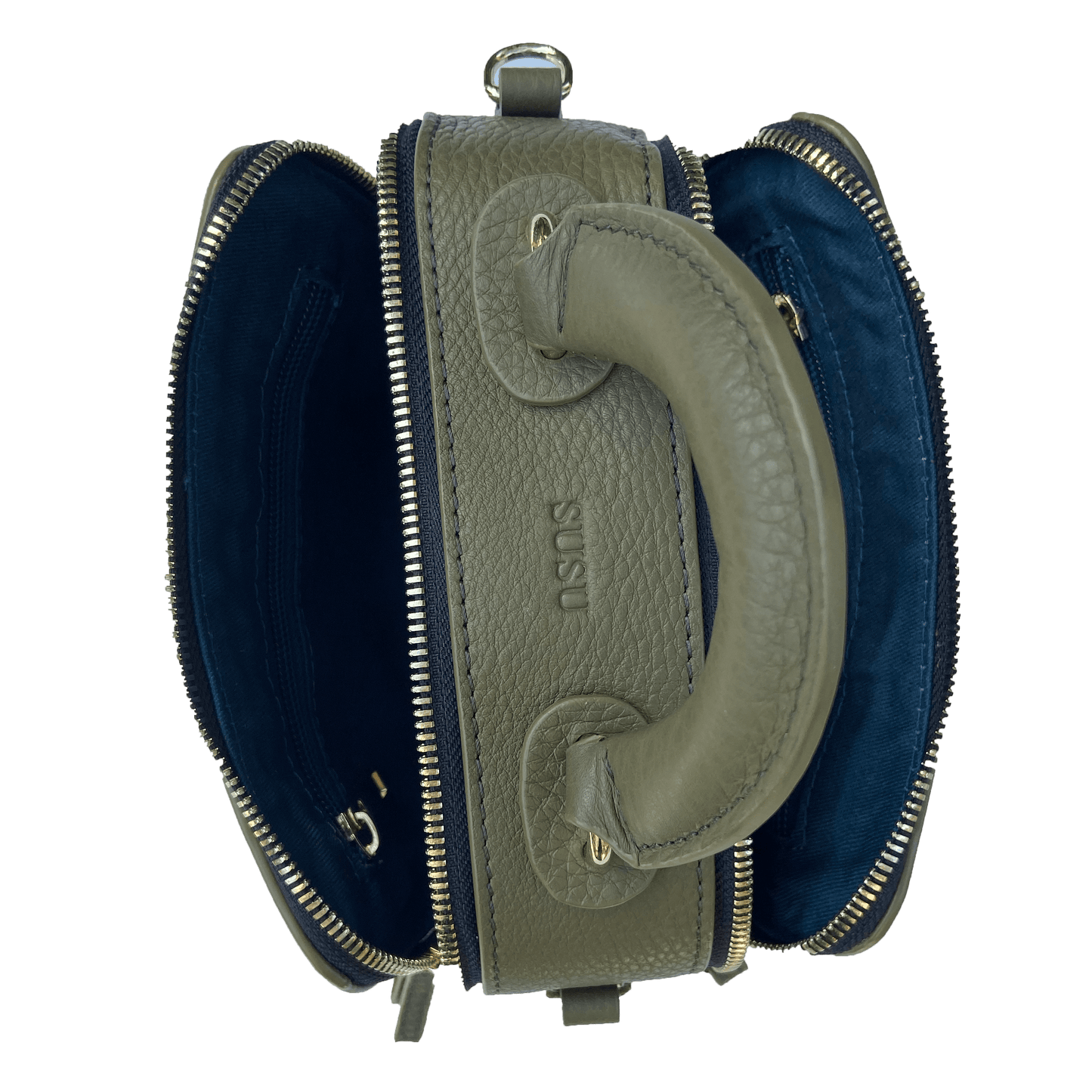 Open view of Taylor Small Quilted Crossbody Bag showing spacious black interior and zip compartments