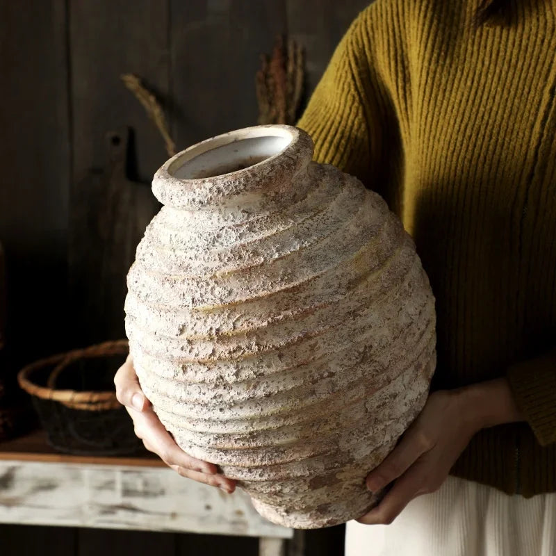 Handmade Rustic Clay Pottery Vase – Farmhouse Ceramic, 8.4" - PUREKIND