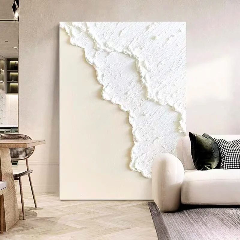 White Waves Textured Canvas – Hand-Painted Abstract Wall Art - PUREKIND
