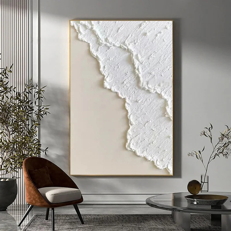Hand-painted white abstract textured acrylic canvas wall art – modern unframed