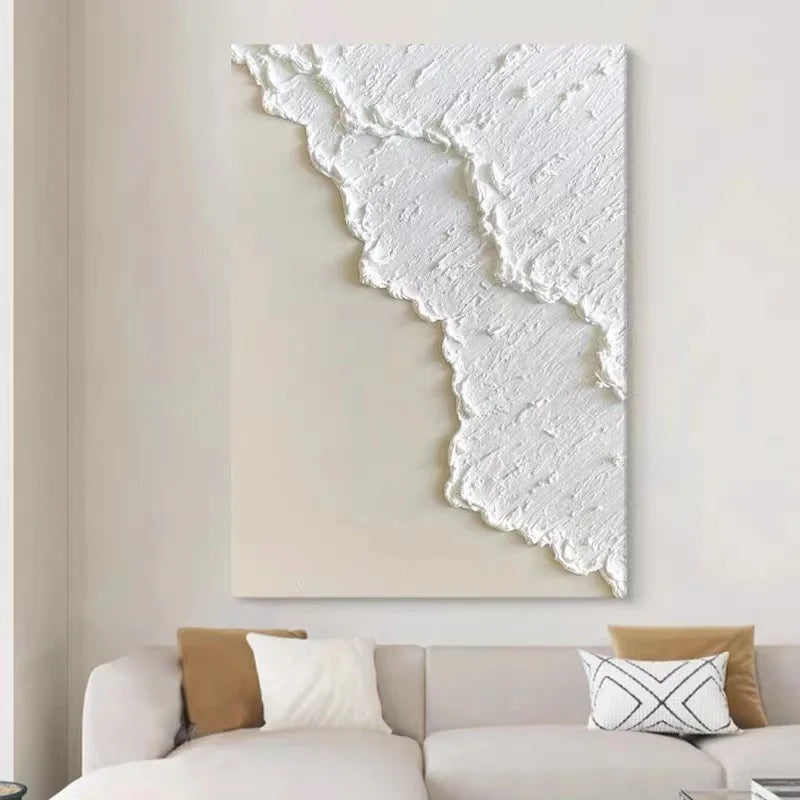 White Waves Textured Canvas – Hand-Painted Abstract Wall Art - PUREKIND