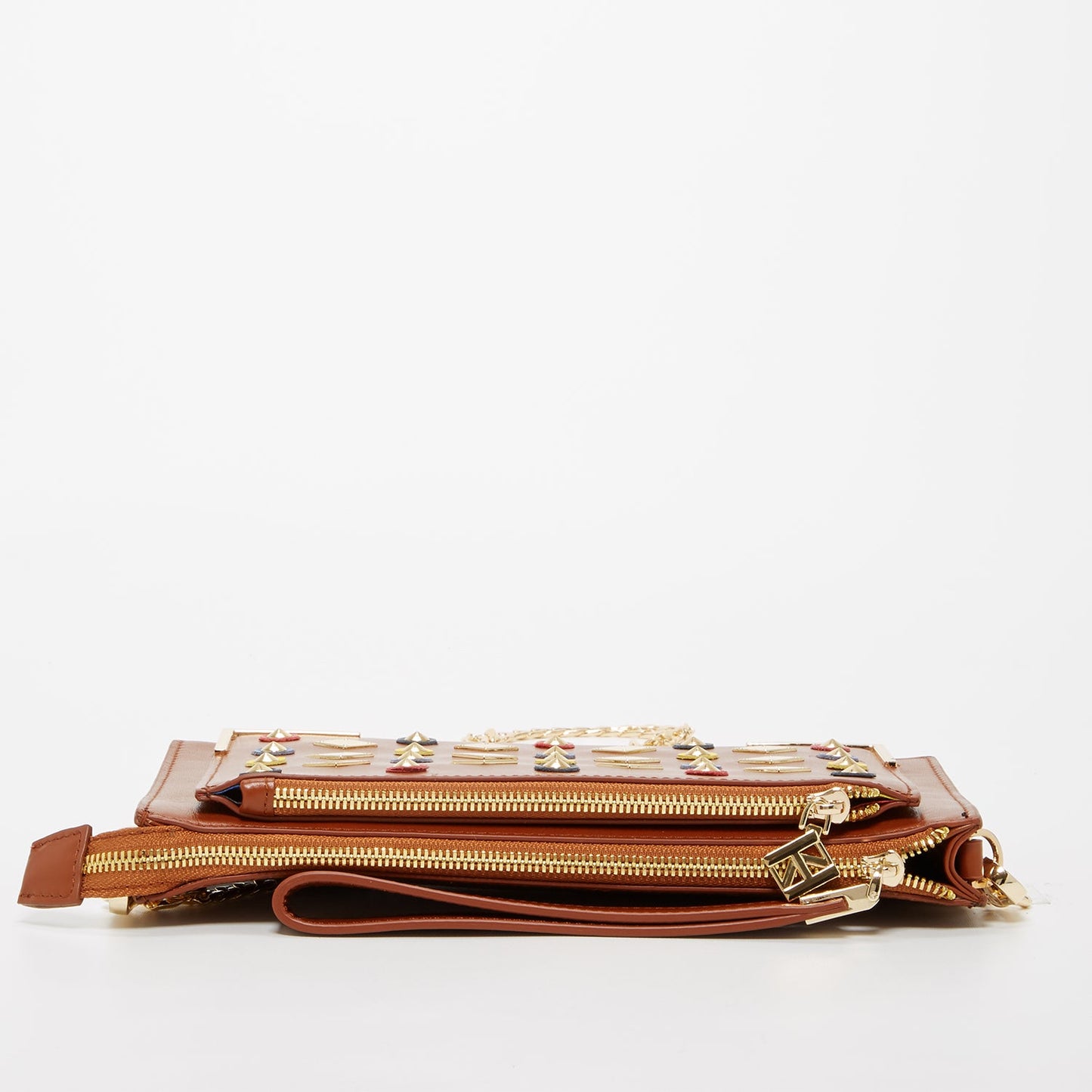 The Austin – Brown Leather Convertible Clutch with Gold Studs