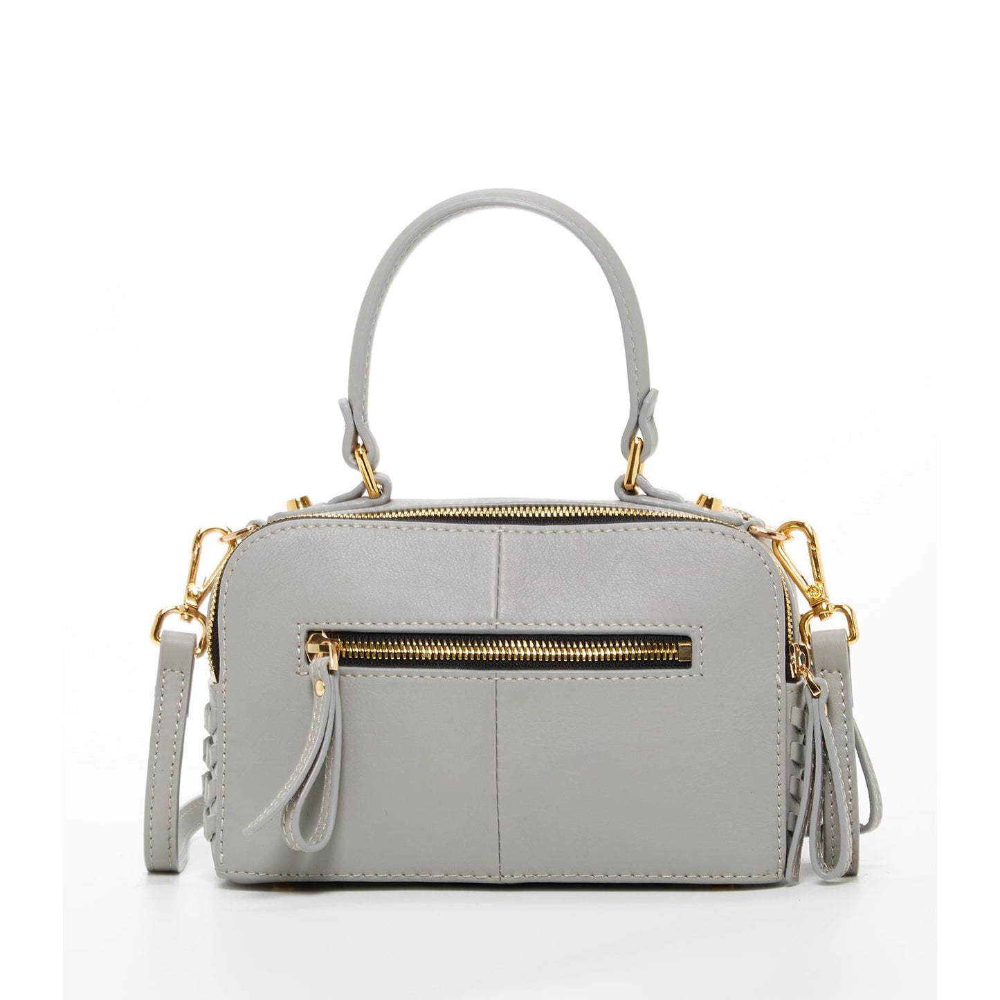 Kayla light gray weave leather crossbody purse back view