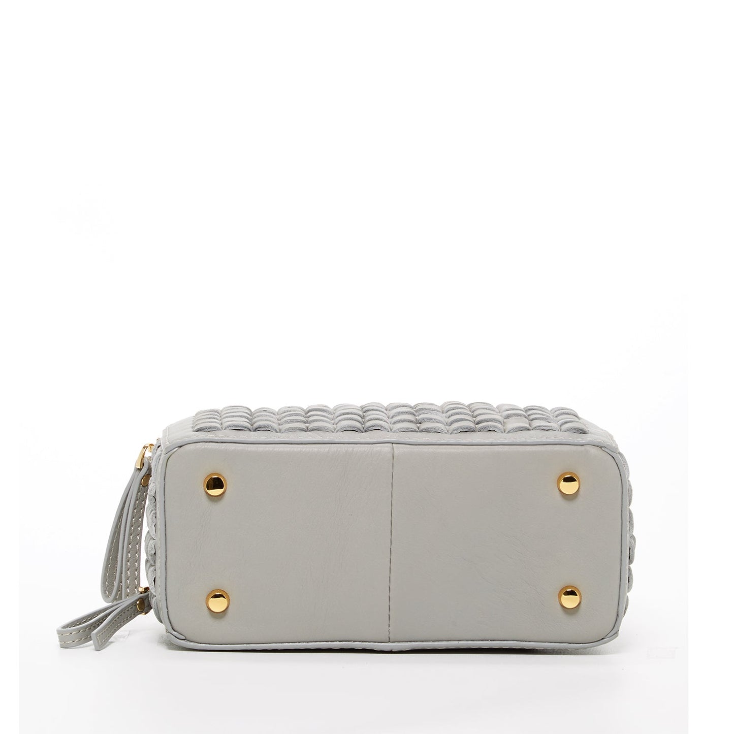 Kayla light gray weave leather crossbody purse bottom view