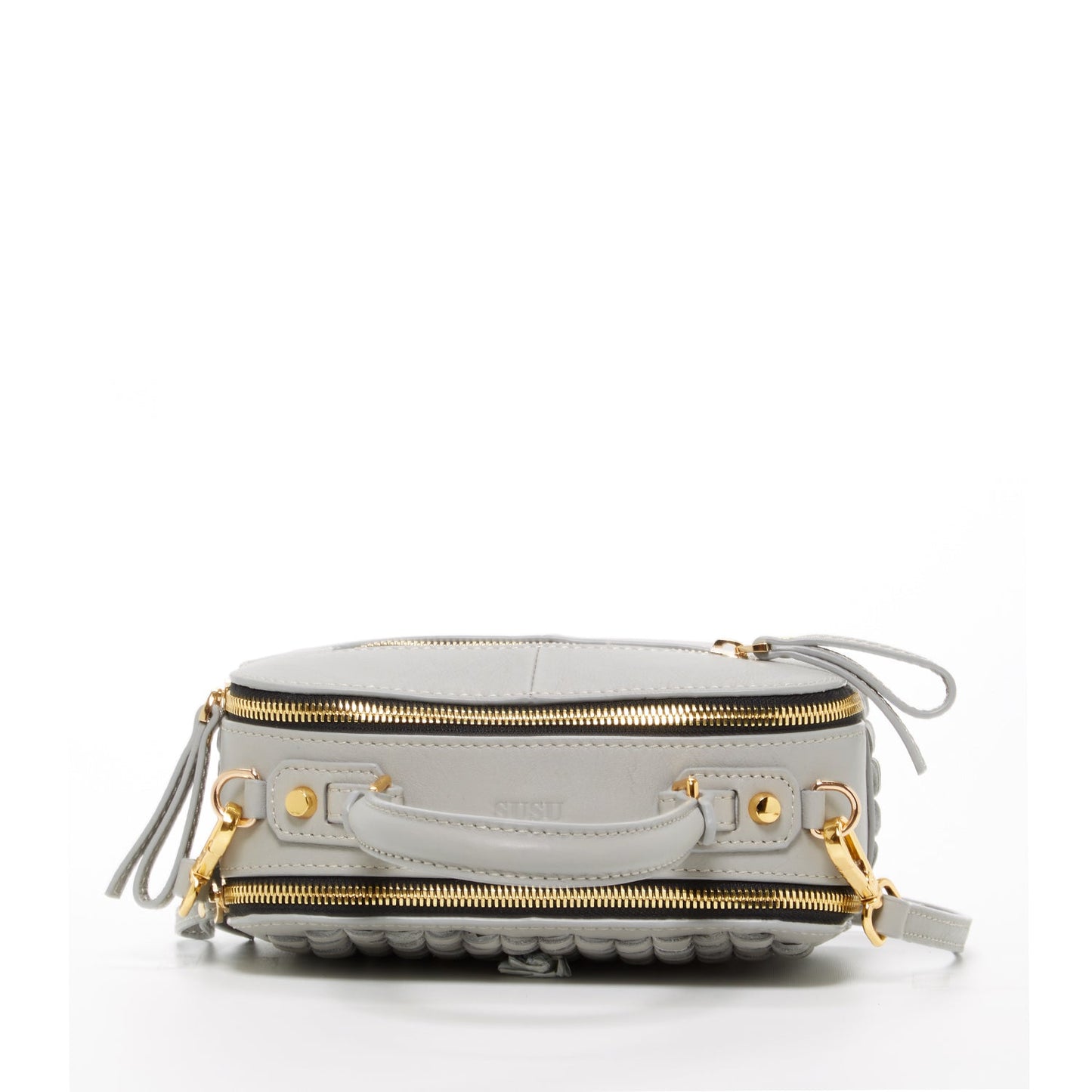 Kayla light gray weave leather crossbody purse top view
