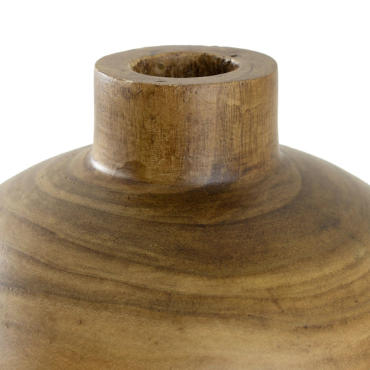 Close-up of handcrafted Paulownia wood vase neck