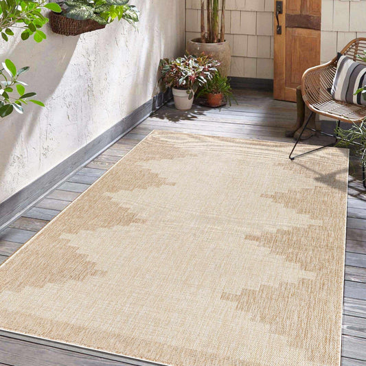 Aztec Diamond Indoor/Outdoor Rug in Beige and Cream styled outdoor
