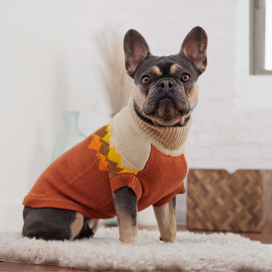Fireside Dog Sweater in Chili – Vintage-Inspired Knit Turtleneck - Purekind Living
