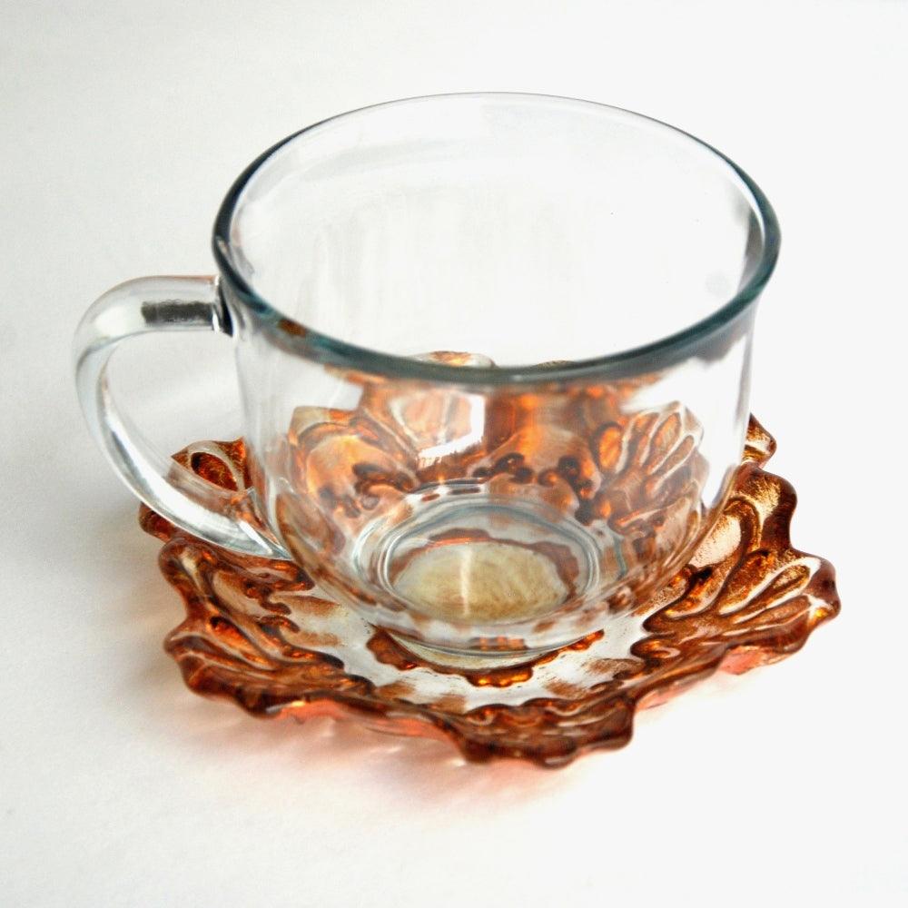 Jumbo Hand-Gilded Cup & Saucer Set – Copper & Clear Glass (Set of 2) - Purekind Living
