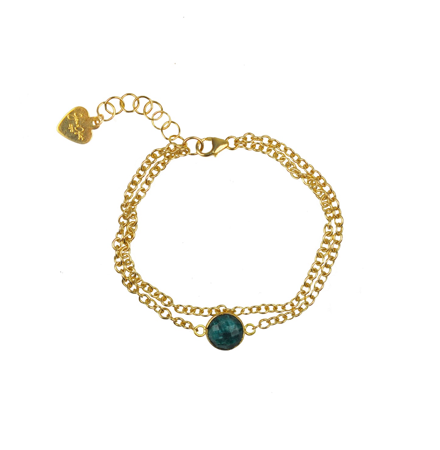 Gold vermeil emerald bracelet with double chain design