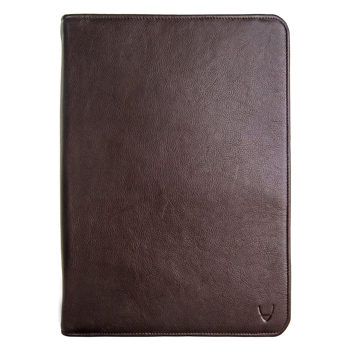 Hidesign Leather Portfolio with Notebook, crafted from full-grain vegetable-tanned leather, featuring a zip-around closure, iPad/tablet pocket, and business card slots.